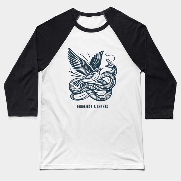 Ballad of Songbirds & Snakes Minimal Title Baseball T-Shirt by Retro Travel Design